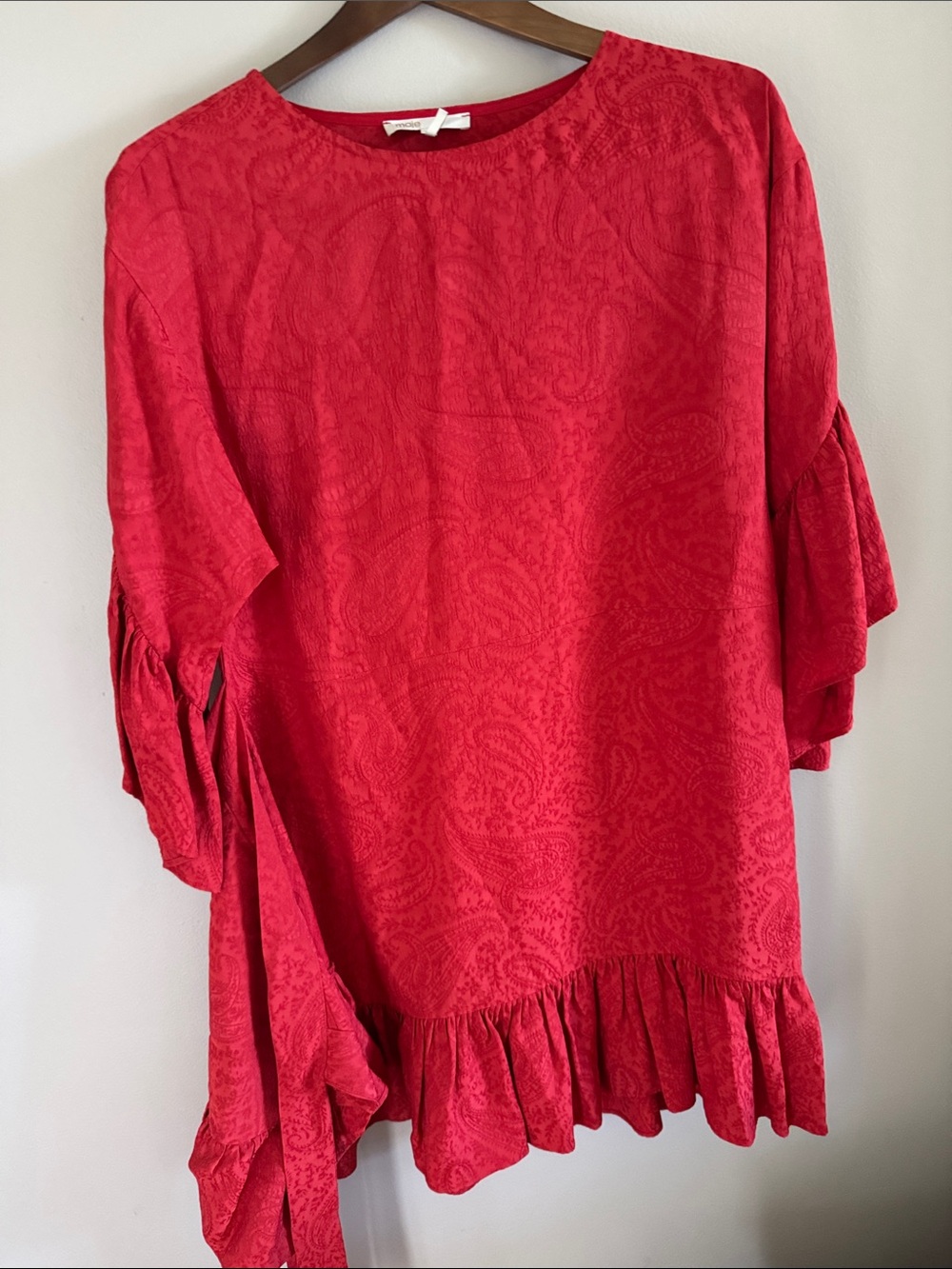 Maje Red Wrap Ruffles Dress